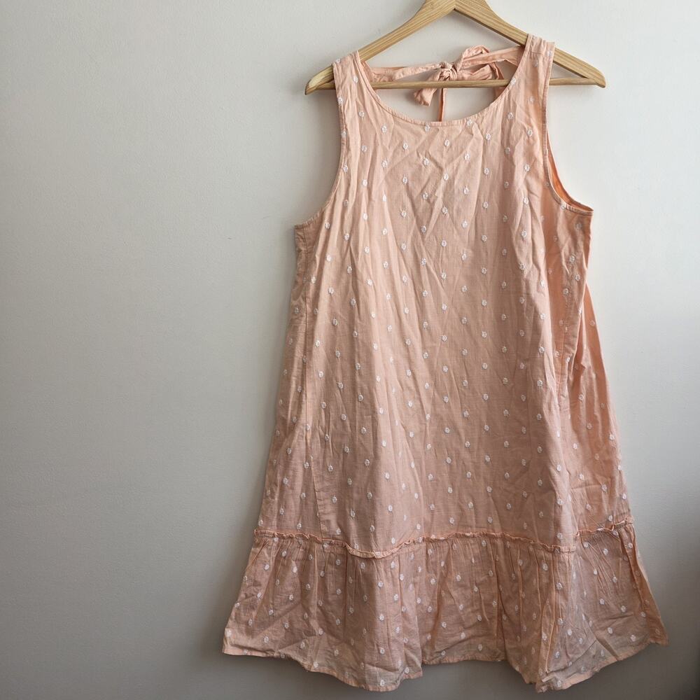 Ann Taylor Loft Peach White Polka Dot Dress M Cotton Natural Fibers Flowy Airy